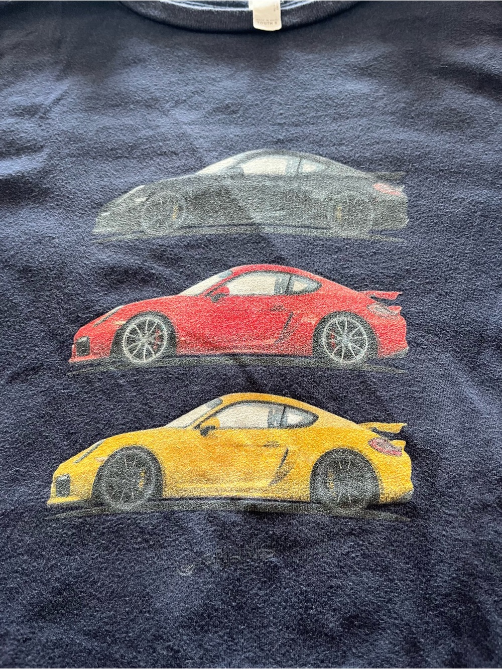 PORSCHE-themed Kids Navy Tee with Black,Red & Yellow 911 Cars